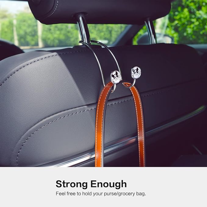 4 Pack Cute Car Hooks for Bags, Strong Universal Stainless Steel Car Headrest Hooks, Car Seat Hanger Hooks for Purses & Grocery Bag (Dog)