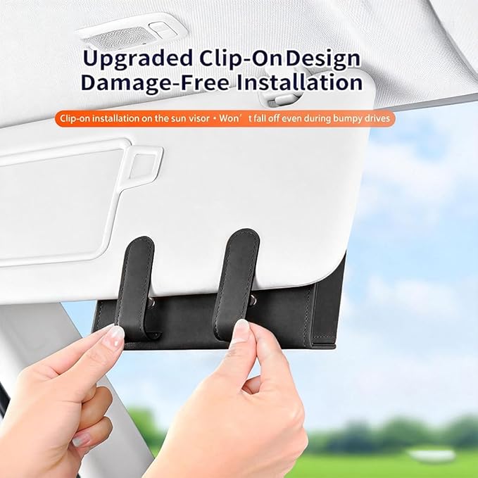 Car Sunglass Holder-Leather Magnetic Large Glasses Case,One-Handed Eyeglass Clip,Universal Auto Sun Visor Accessories