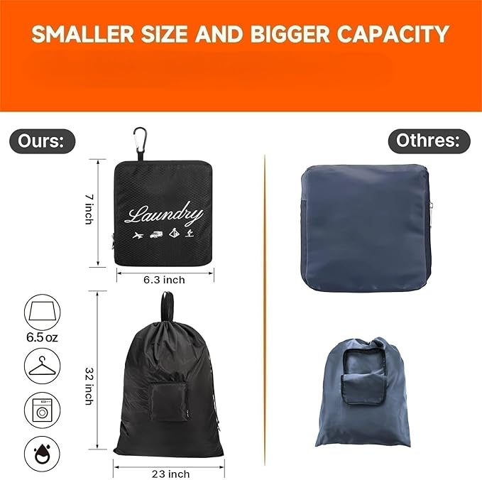 JHX Travel Laundry Bag XL, Extra large Dirty Clothes Organizer【Upgraded】with Handles and Aluminum Carabiner for Travel, Camp, Fitness, and Students (Thickened - Black) 32"H x 23"W