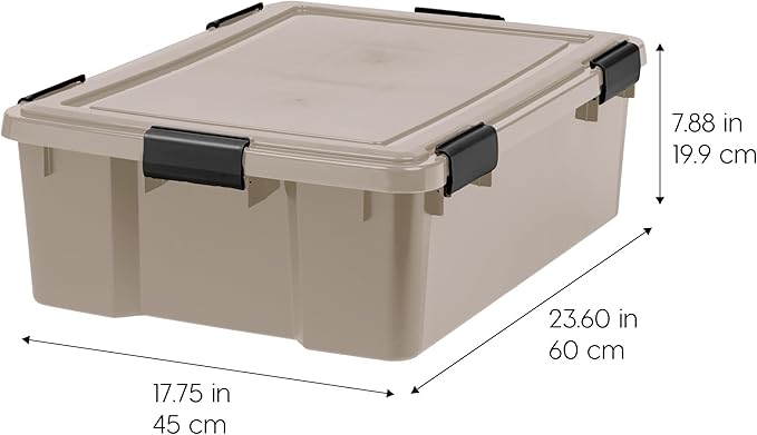 IRIS USA 4-Pack Gasket Box, 41 Quart Weather-Resistant Storage Bins with Latching Lids,Heavy-Duty Organizing Containers for Closet, Bathroom, and Office -