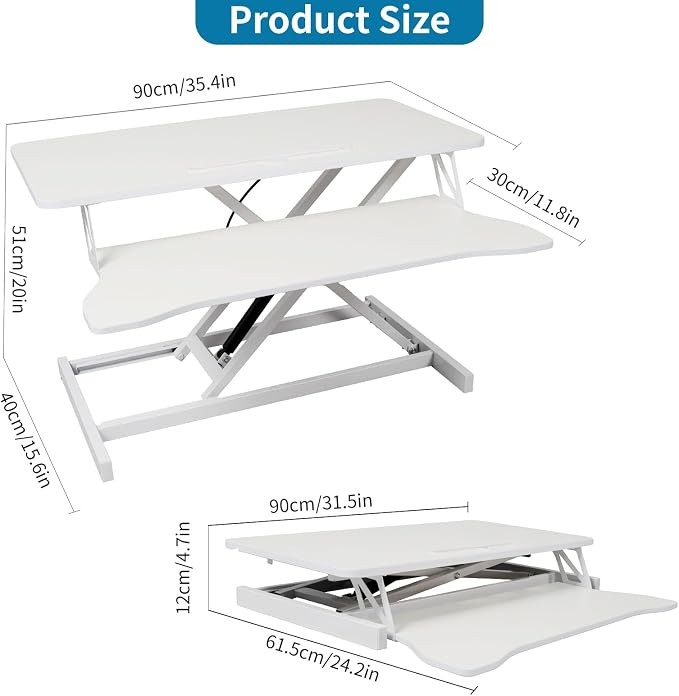 Standing Desk Converter, Height Adjustable Sit to Stand Riser, Dual Monitor and Laptop Workstation with Wide Keyboard Tray, Desk Lifter for Home Office