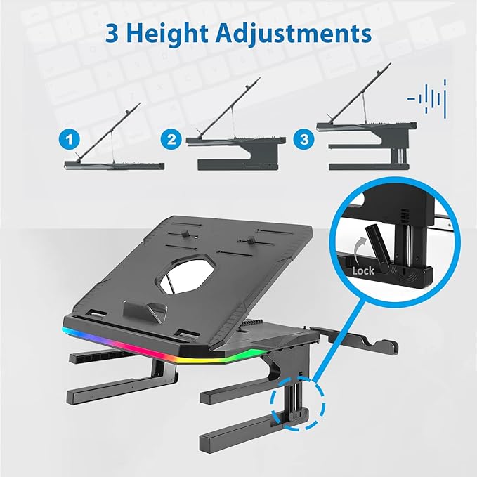 Enermax Gaming Laptop Stand, 360° Notebook Stand Height-Adjustable with RGB Lighting, Riser for Laptops from 10 to 17.3 Inches, Tablet Holder with Ventilation for Desk, Black (ELS001)