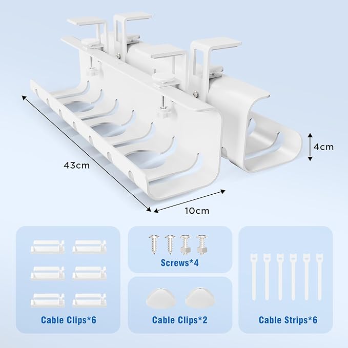 2 Pack No-Drill Under Desk Cable Management Tray 33.8 inch Large Wire Cord Organizers, Cable Management Under Desk for Home and Office No Damage White