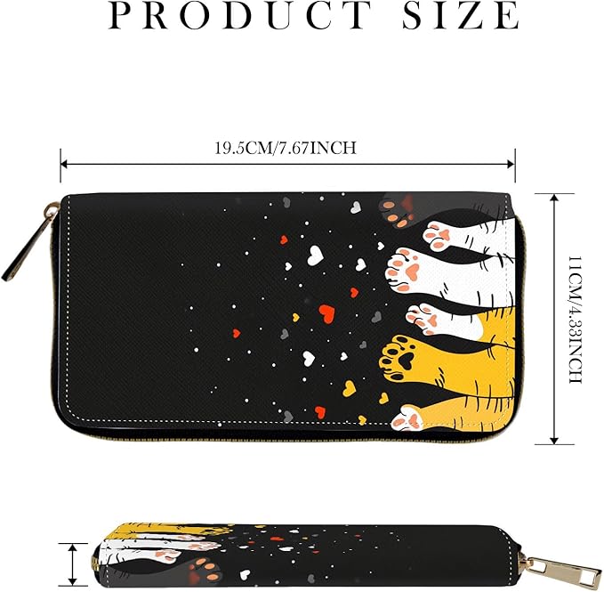 RFID-Blocking Zip Around Wallets for Women with Detachable Wrist Strap,Large Capacity Phone Holder with Card Organizer & Coin Pocket,Cute Cat Paw Heart