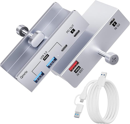 USB-Hub Clamp with Type-C PD 85W Port, 2 USB-A Data Ports, 1 USB-C Port (Silver)