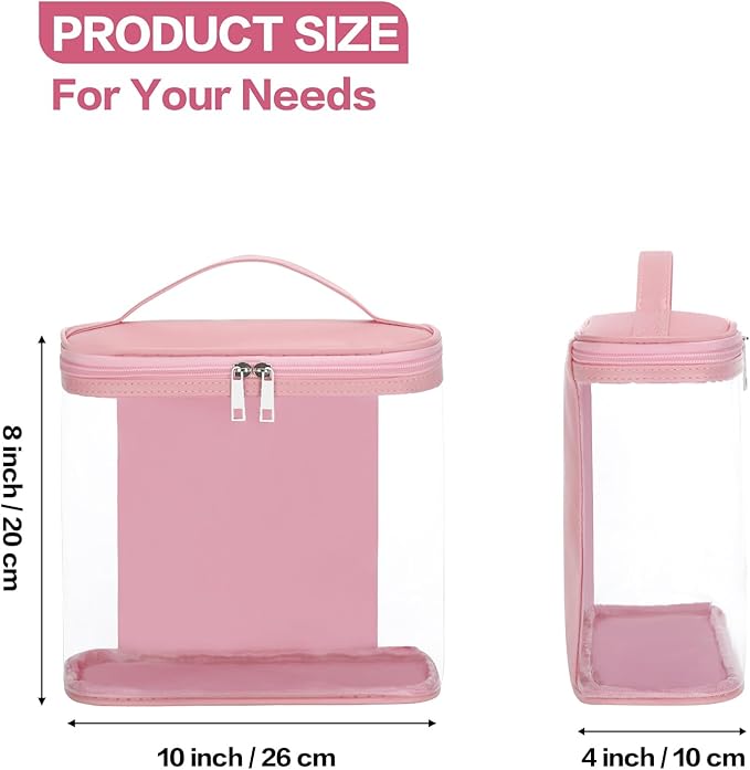Heavy Duty Leak Proof Clear Travel Bags for Toiletries, Transparent Makeup Cosmetic Bag with Zipper and Handle (Large, 1PCS Pink)