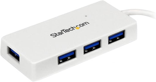 StarTech.com 4 Port USB 3.0 Hub - 5Gbps - Multi Port USB Hub w/ Built-in Cable - Powered USB 3.2 Gen 1 Extender for Your Laptop - White, TAA (ST4300MINU3W)