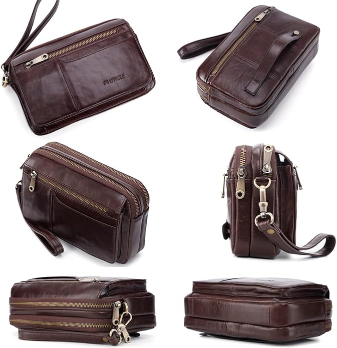 KPYWZER Leather Clutch Purse Wallet Men Wrist Bag