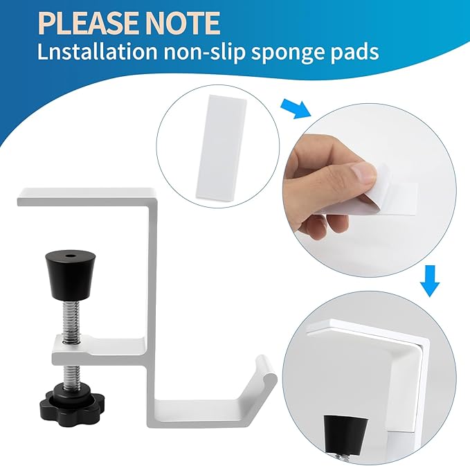 Desk Mount Bag Holder Hook Clamp,On Backpack Hanger Portable Desk Mount Headphones Holder for Reduce Desk Clutter Table Desk Table Hanging Storage (Single Hook White)