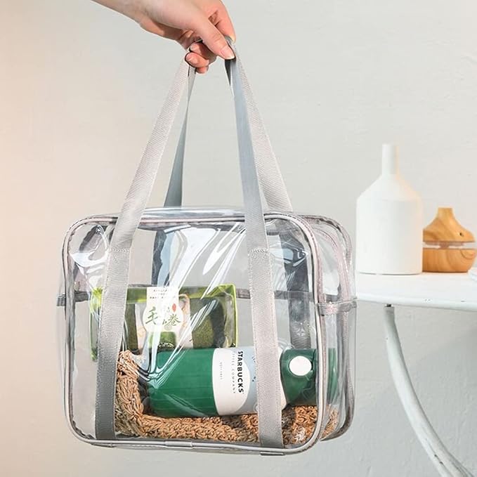 SxoSyo Clear Makeup Bags Large Travel Toiletry Bag for Women Transparent Bag Clear Cosmetic Bags with Handle Bathroom Organizer (Silver grey)