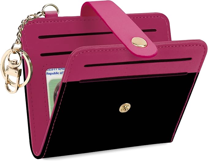 Airkit Small Wallets Woman RFID Blocking Leather Credit Card Holder - with ID Window - Card Wallets for Women - with Zipper Coin Purse - Keychain Wallet