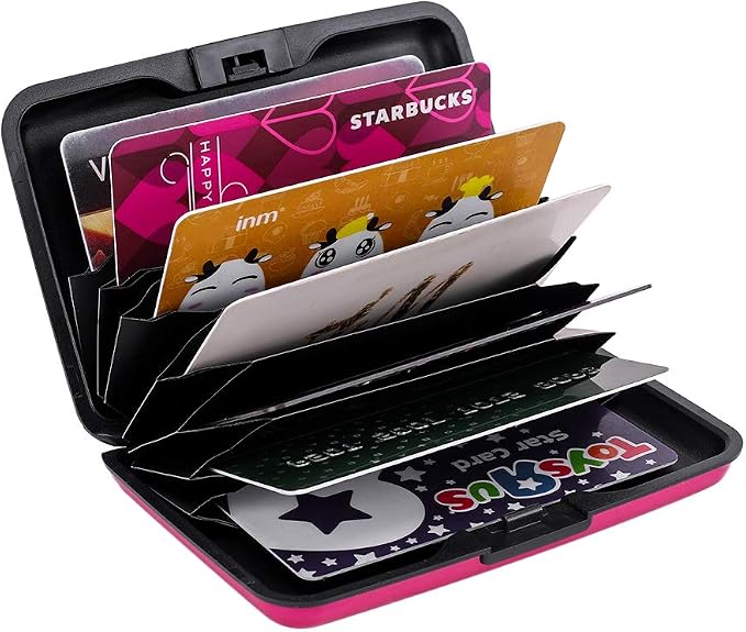 ELFISH Mini RFID Aluminum Wallet Credit Cards Holder Business Card Case Metal ID Case for Men Women (Pink)