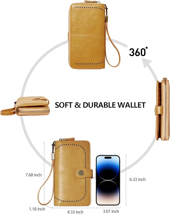 TFKGS Wallet for Women RFID Blocking Leather Large Capacity Card Holder Ladies Phone Clutch Travel Long Purse Wristlet | RFID Blocking, Leather, Large Capacity, Ladies, Travel