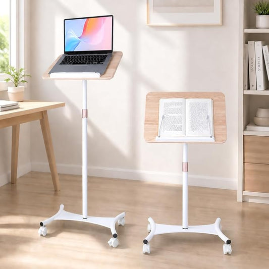 Rolling Floor Book Stand with Wheels, Reading Stand Book Holder | 16.5 x 11.8 in large panel | 19–57 in height adjustable| 360° angle | Lockable wheels | For books, sheet music, laptop