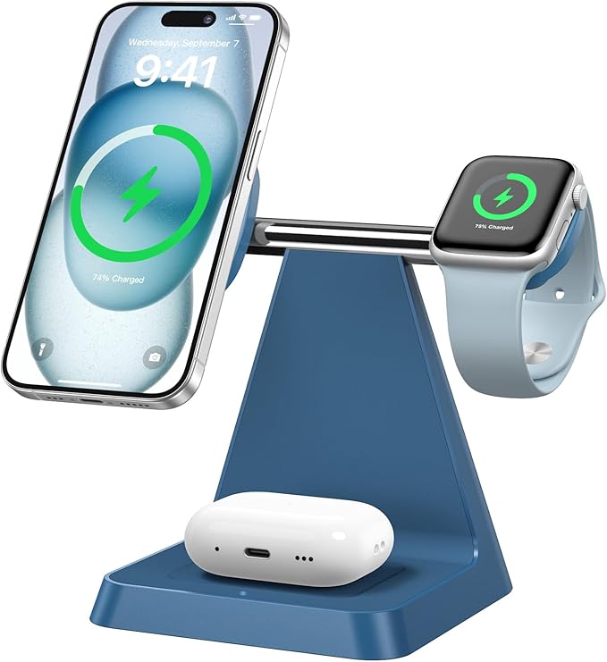 Magnetic Wireless Charger for iPhone - 3 in 1 Charging Station for Multiple Devices Charger Stand for Apple Watch iPhone 16 15 14 13 12 Pro Max