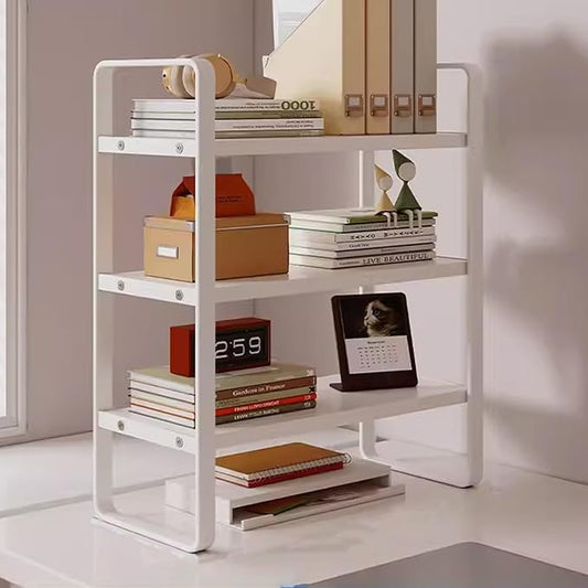 Gtzly 3 Tier Desktop Bookshelf Metal Frame Wood Board Rack Shelves Plant Stand for Kids Stationery Organizer Living Room Storage Office Display(White,30 * 20 * 60cm)
