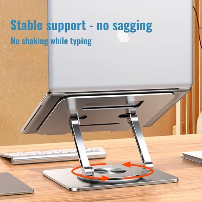 Laptop Stand for Desk, Adjustable Height & Angle Portable Aluminum Laptop Riser & Monitor Stand with 360° Swivel, Foldable Ergonomic Computer Stand for 10-17 Inch Laptops (MacBook/Dell/HP), Silver.
