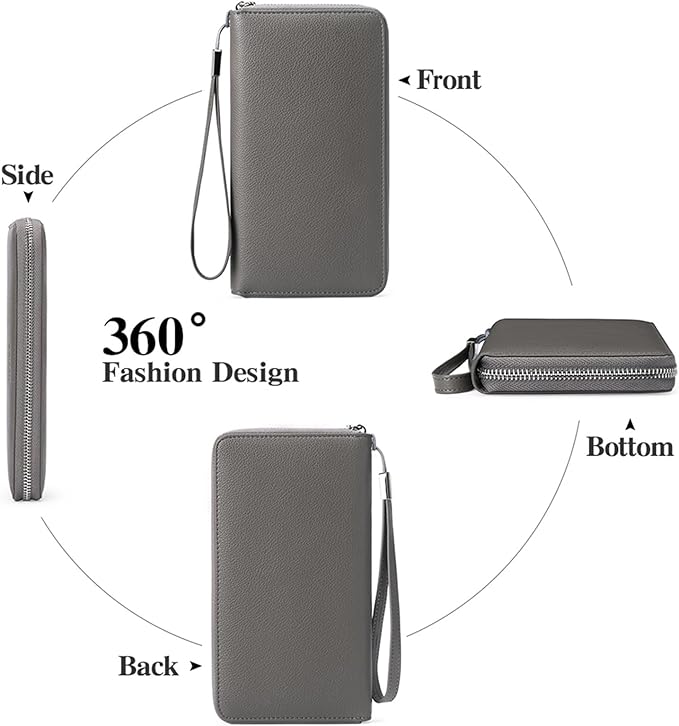 GOIACII Womens Wallet RFID Blocking Leather Zip Around Wallet Large Capacity Long Purse Credit Card Clutch Wristlet | RFID Blocking, Zip Around, Large Capacity, Long, Credit Card, Clutch