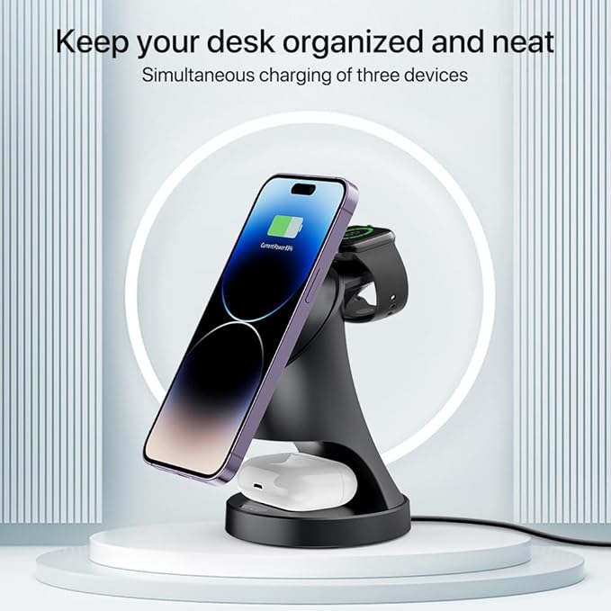 3 in 1 Wireless Charging Station for Apple Devices,Magsafe Charger for IPhone17 16 15 14 13 12 Pro/Max/Plus/Mini Wireless Charger Station for AirPods 2/3/4/Pro iWatch Ultra11/10/9/8/7/SE/6/5/4/3/2