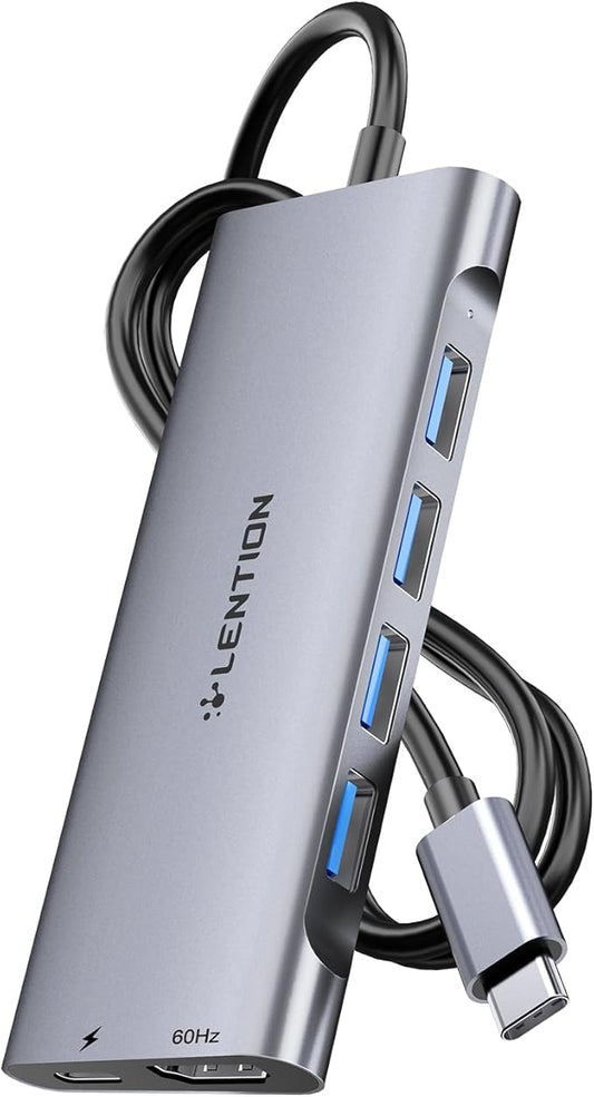 LENTION 3.3FT Long Cable USB C Hub with 4K HDMI, 100W PD Charging, 4 USB 3.0 Port & LED Indicator for MacBook Pro/Air, Dell XPS, HP, Chromebook, More, Stable Driver Adapter (C35-1M, Space Gray)