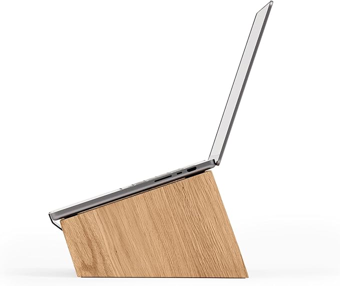 Oakywood Wooden Slanted Laptop Stand for Desk - Convenient Riser & Holder - Ergonomic Wood Stand 45x22x14cm - for 13-14" Laptops Oak