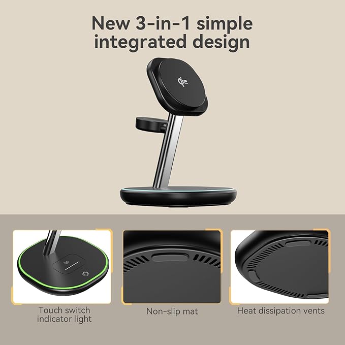 2026 3 in 1 Charging Station for Apple iPhone AirPods Watch with Mag-Safe Charger Wireless Charger Stand for iPhone 17 16 15 14 13 12 Series AirPods iWatch Series (30W USB-C Charger Included)