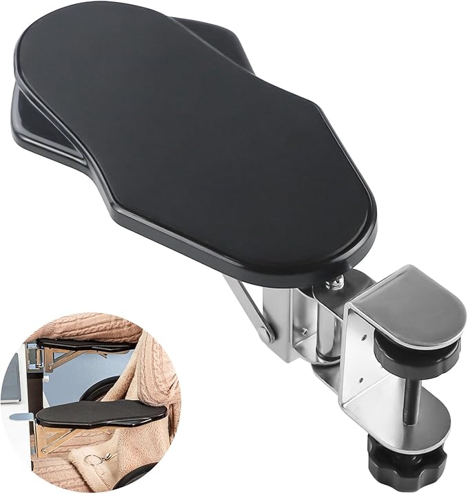 Arm Rest for Desk, Ergonomic Foldable Elbow Rest for Computer Desk, Adjustable Rotating Desk Extender Tray, Mouse Arm Bracket for Couch Keyboards Office Chair Car Massage Table (Black)