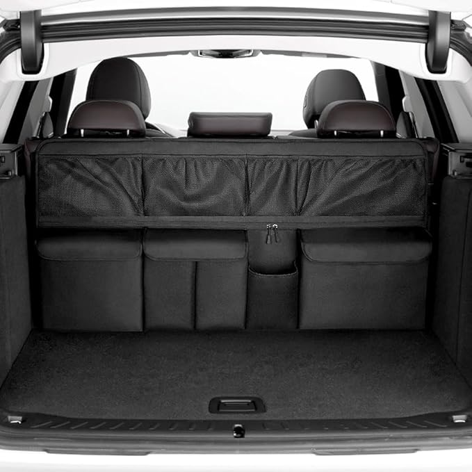Viaviat Hanging Car Trunk Organizer, Collapsible Backseat Storage Bag with 9 Large Pockets for Medium or Large Size SUV, Truck, MPV, Car Interior Accessories (Black)