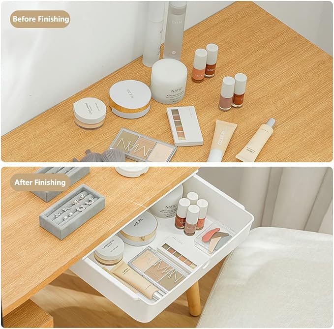 2 Pack Under Desk Drawer, Large & Medium Self-Adhesive Under Desk Organizer, Hidden Under Desk Storage Box Cosmetics Case Stick On Under Table Tray Holder for Cutlery, Office Supplies, Stationery