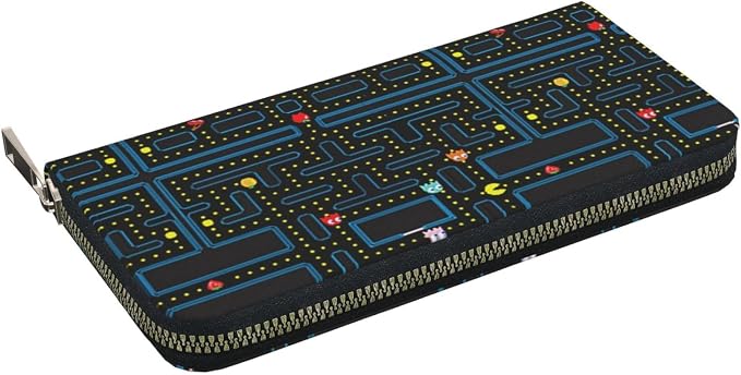 Retro Video Game Pattern Wallet for Men Women Elegant Long Clutch Zip Around Travel Leather Coin Purse Large Capacity Credit Card Holder Handbag