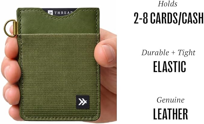 Thread Wallets Ultra Slim Minimalist Leather Card Holder Wallet (Olive)