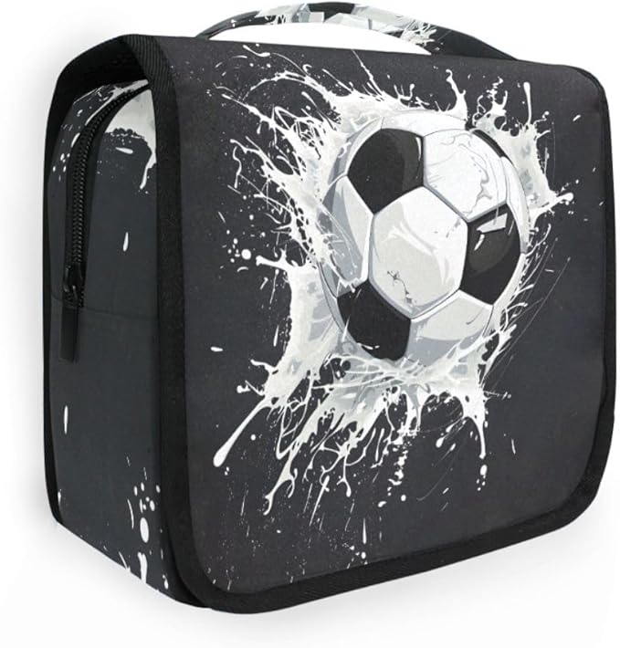 Hanging Travel Toiletry Bag Kit Boys Makeup Case Cosmetics Organizer for Men Women (Soccer Ball)
