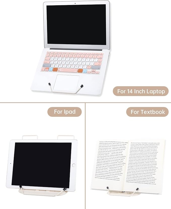 Honagu Adjustable Reading Rest - Book Holder, Documents Holder, Sturdy Typing Stand for Recipes, Textbooks, Tablet, Music Books (Milky White)