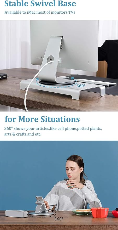 360° Rotation Monitor Swivel Base, Silver Aluminum Alloy Computer Screen Monitor Turntable Stand Flat Panel TV Rotating Swivel Base Mat for iMac,Laptop,Potted Plants,Arts & Crafts and More