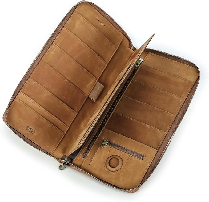 CONTACTS Family Passport Holder for 10 Full Grain Leather Passport Holder Compatible with Airtag Family Travel Document Organizer Multiple Passport Wallet with Rfid Blocking (Brown)