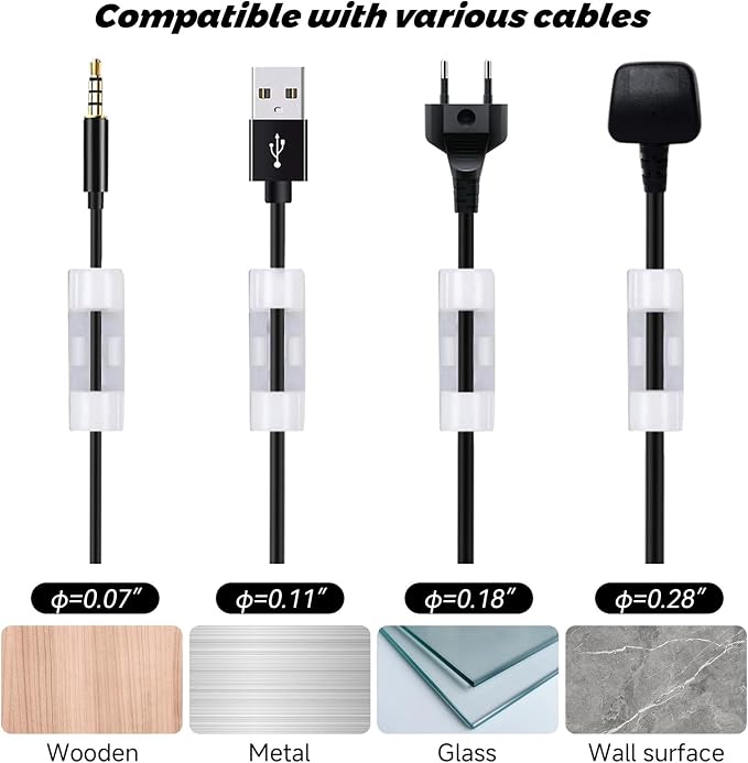 50Pcs Finisher Wire Clamp, Adhesive Cable Management Clips, Nylon Wire Holders for Cords, Wire Clips, Cord Clip for Car, Wall, Under Desk, TV PC Cable Management (White, Medium-50PCS)