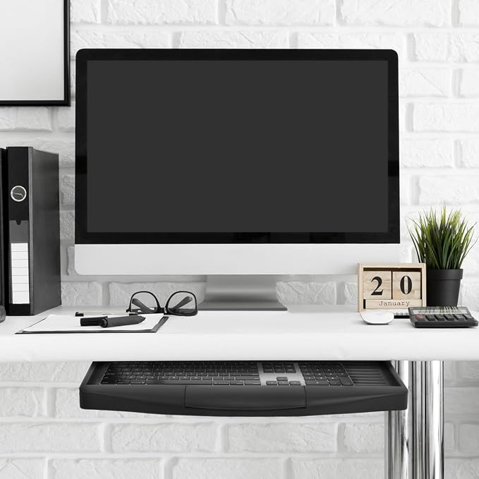 jojofuny Keyboard Tray Clamp On Keyboard Tray Under Desk Under Desk Pull Out Platform with Pencil Drawer Out Computer Drawer for Typing（Black）