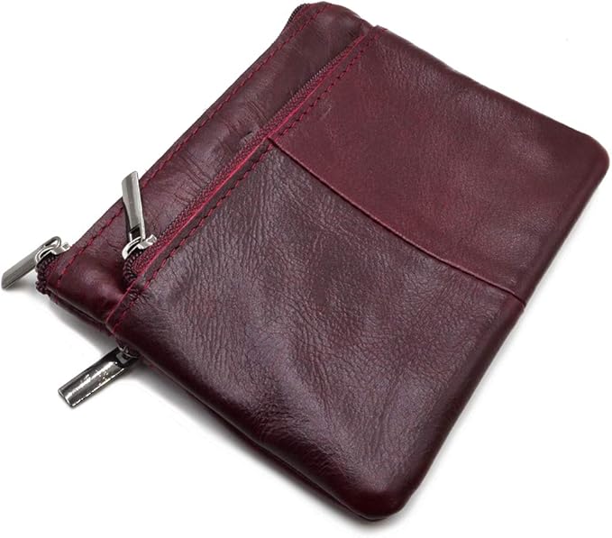 Freezx Women Genuine Leather Coin Pouch Zip Mini Purse Wallet Key Chain 3 Zipper