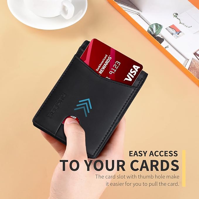 RUNBOX Wallet for Men Slim Leather Bifold RFID Blocking Minimalist Front Pocket Design with Gift Box