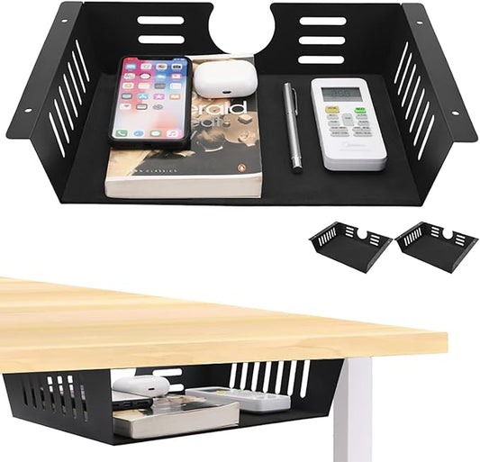2 Pack Under Desk Shelf - Under Desk Storage Shelf Metals,Under Desk Organizer - Black Under Shelf Storage for Office Tables & Workstations（11 Inch）