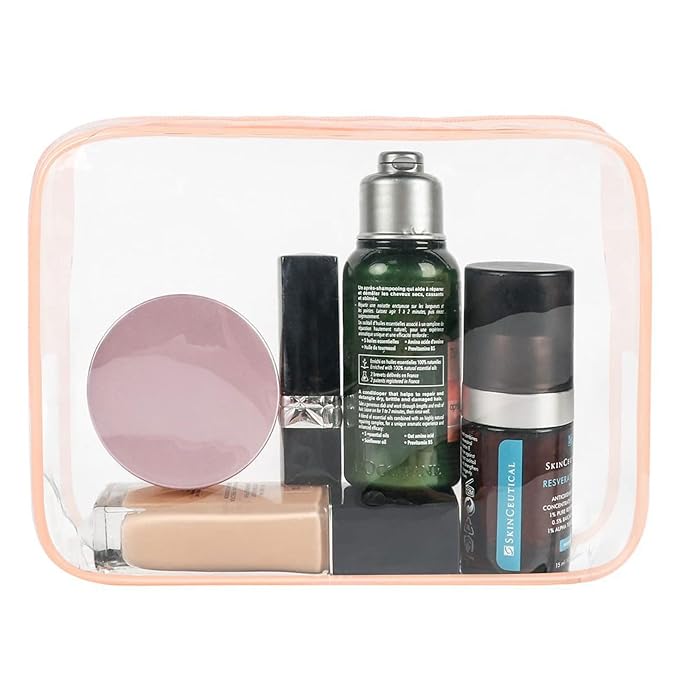 Clear Travel Toiletry Bag TSA Approved Size Makeup Cosmetic Bag Portable Waterproof Transparent Pouch Storage, Pink