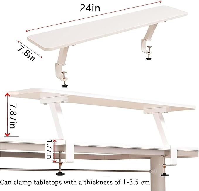 24x7.8 in Clamp on Desk Shelf, Adjustable Floating Desks Shelf Space Saving Desktop Extender Storage Organizer for Office, Dorm, Home Desk Organization, White