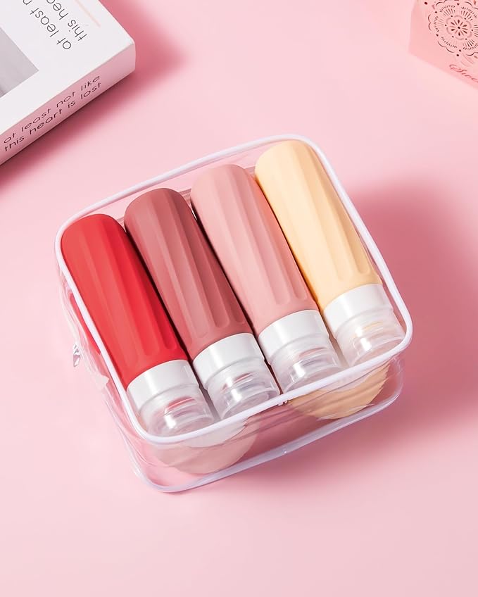 Mrsdry Travel Size Toiletries 8 Pack, TSA Approved 3oz Silicone Squeeze Bottles & Cream Jars with Clear Travel Bag
