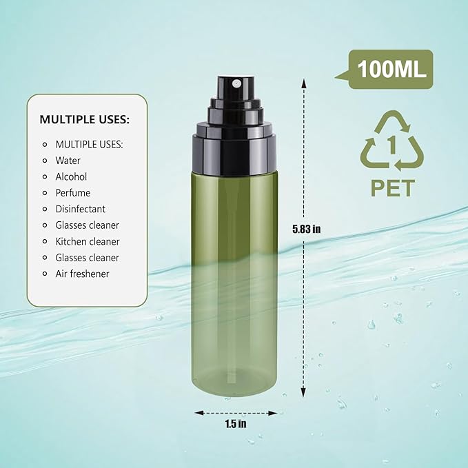3PCS 100ml Travel Spray Bottles – Refillable Mini Spray Bottle Set with Fine Mist Spray Bottles for Hair Spray and Toner