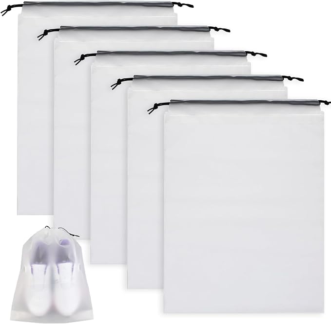 6 Pack Transparent Shoe Bags for Travel, Large Clear Drawstring Shoe Organizer Bags for Men & Women, PE Waterproof Dustproof Portable Shoe Storage Pouch for Luggage, Backpack, Gym