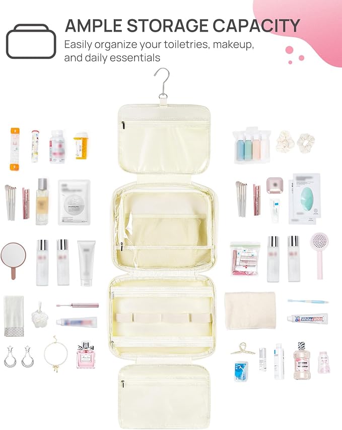 Telena Travel Toiletry Bag with Jewelry Organizer for Women, Puffy Hanging Makeup Bag Lightweight Cosmetic Bag Organizer for Travel Essentials