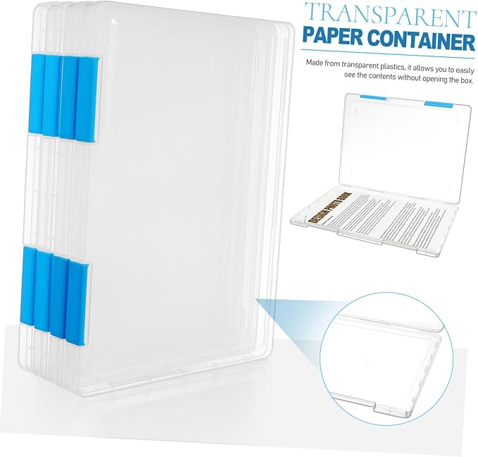 TEHAUX 4pcs Transparent File Box with Lid Stackable Desktop Organizer for Paper Storage Clear Document Holder Minimalist Design for Office and Home Use