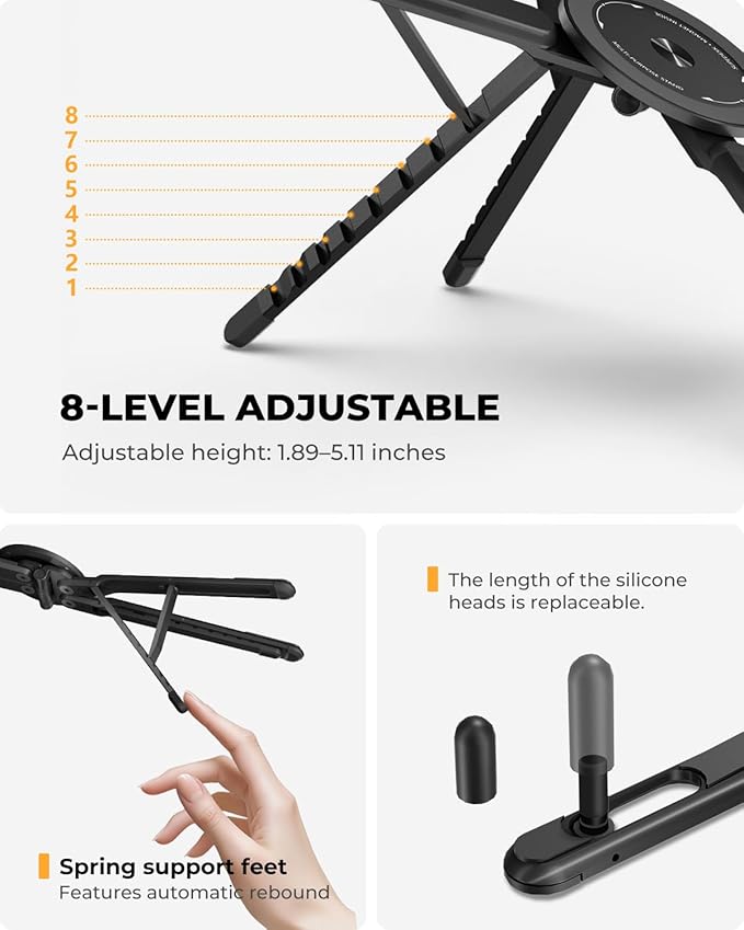 SupeDesk Adjustable Laptop Stand, 3-in-1 Magnetic Foldable Stand for Laptop, Tablet & Phone, Portable Aluminum Laptop Riser with Multi-Angle Support for Desk, Home & Travel, Black