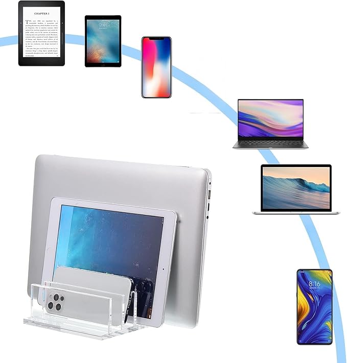 Frienda 1 Piece 4-Compartment Acrylic Vertical Laptop Stand, Can Accommodate with a Thickness of Less Than 2 cm, Fits Most Laptop (Clear)