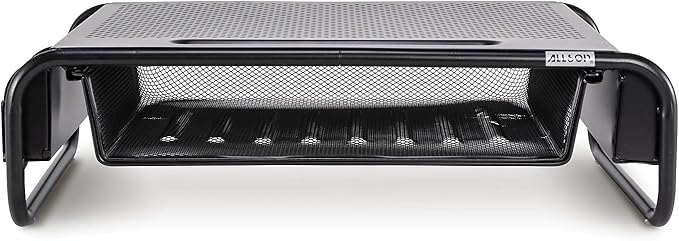 Allsop 32166 Metal Art Organizer 5 Riser Monitor Stand with Drawer and Side Caddies, Black